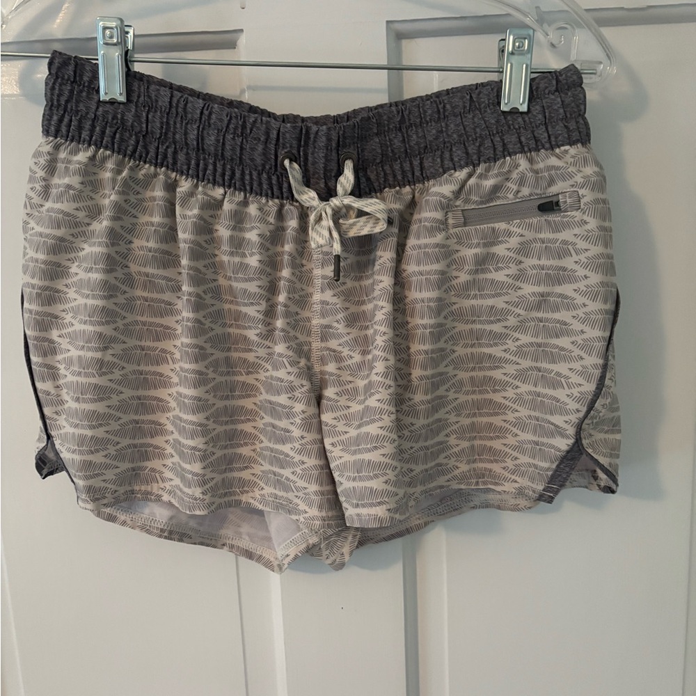 Vuori Light Gray Patterned Athletic Drawstring Shorts